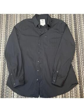 Y-3 Shirt Small Mens Black Long Sleeve Performance Button Up Collared Casual